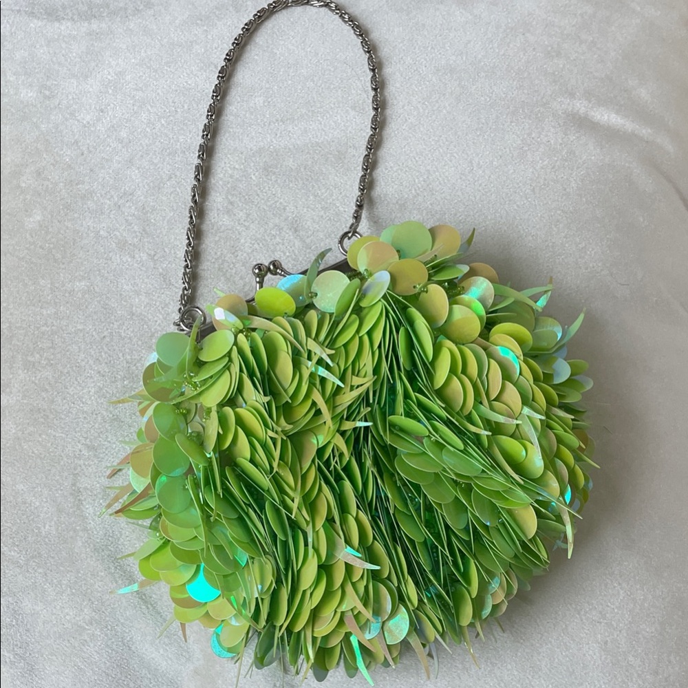 Lime Green Sequin Chain Bag